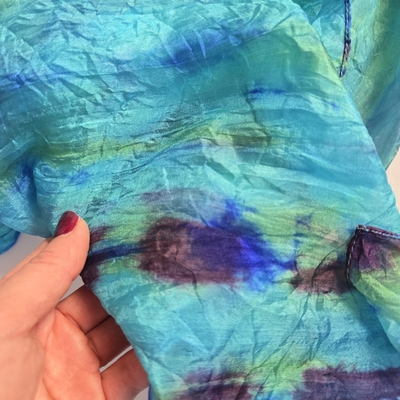 100% silk blue green tie dye scarf from Signals - Picture 3 of 4